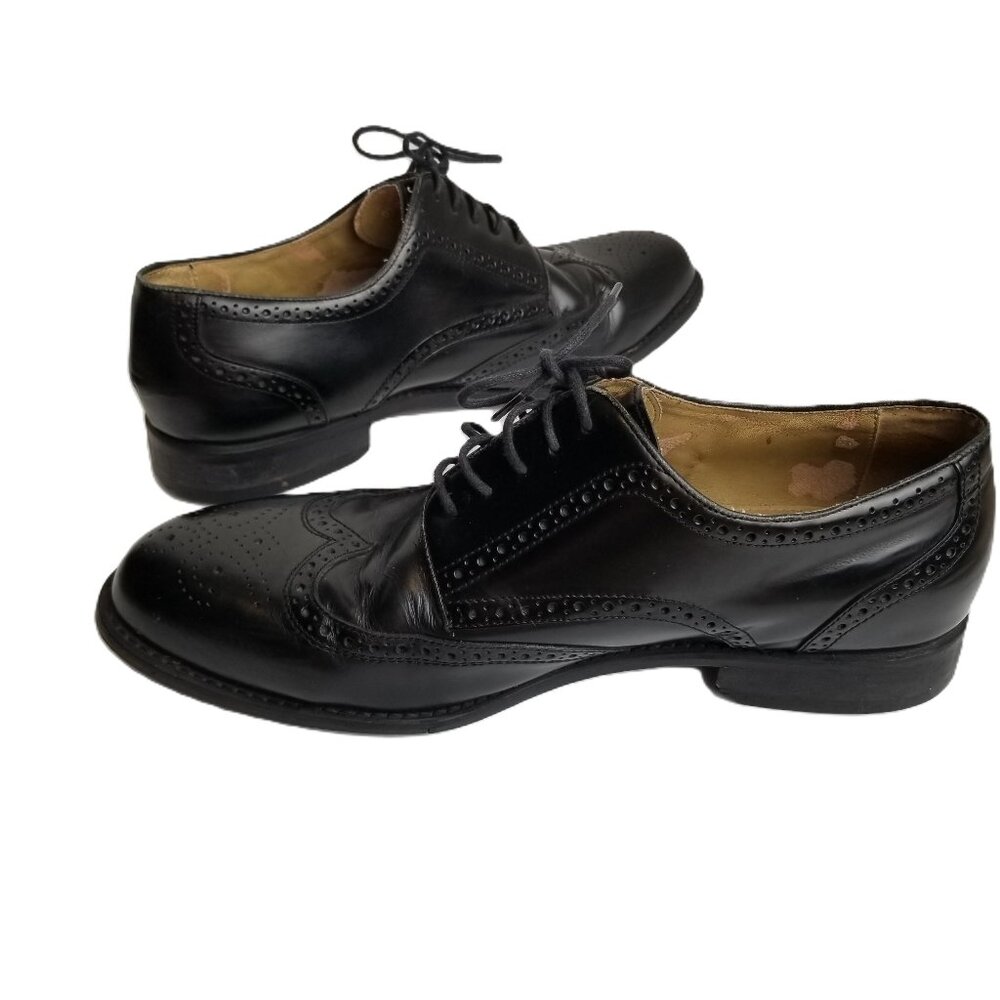 Bass Ashton Wingtip Derby Shoes Black Leather Brogue Size 13M